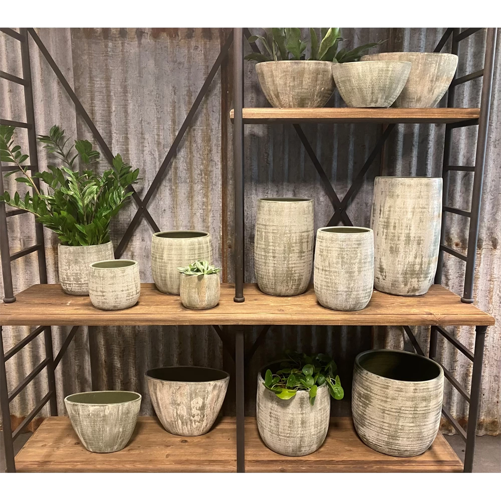 Bloempot Miami Hoog - D26 X H40cm - Groen Cement 2 Bloempot Miami Hoog - D26 X H40cm - Groen Cement - Afbeelding 2