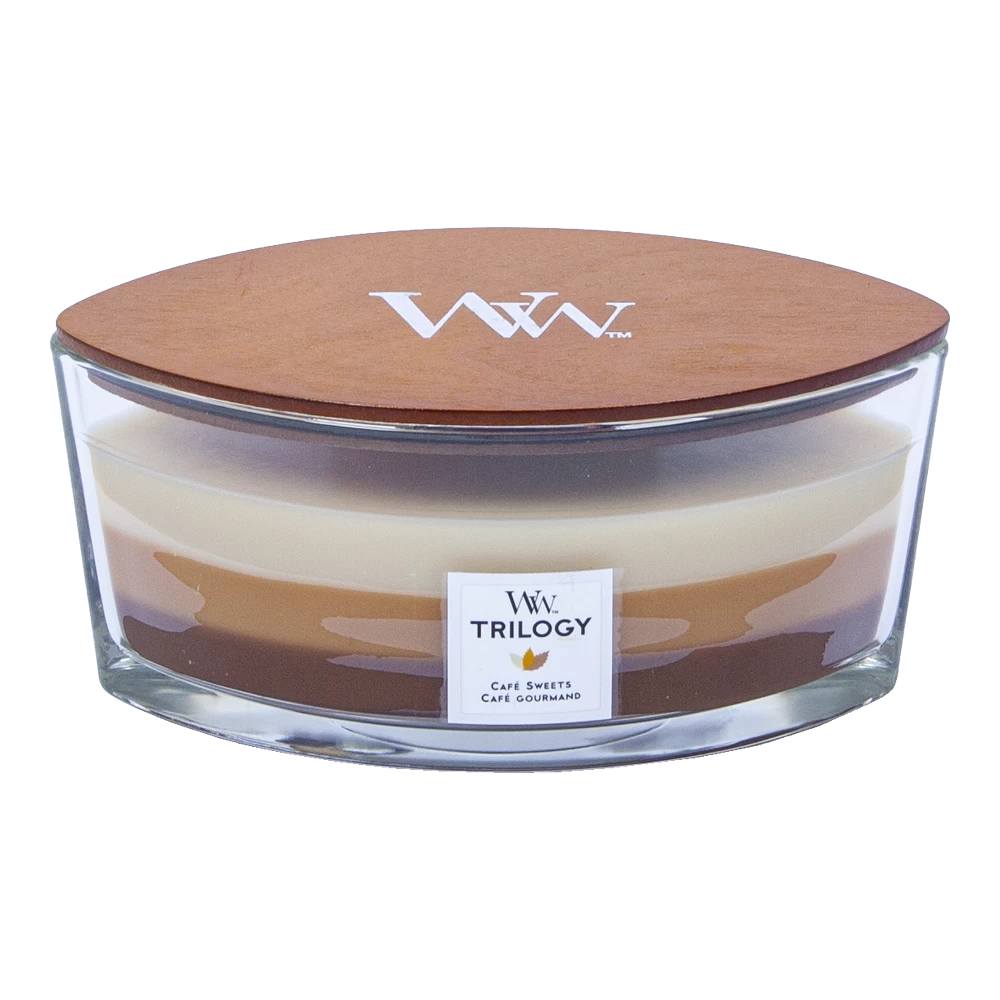 Woodwick Trilogy Cafu00e9 Sweets Ellipse Candle - Geurkaars 1 Woodwick Trilogy Cafu00e9 Sweets Ellipse Candle - Geurkaars